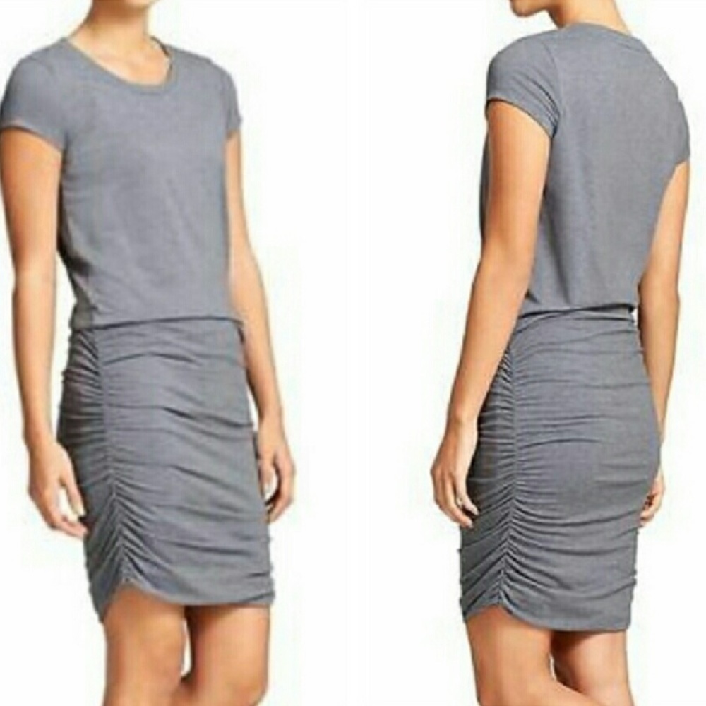 ATHLETA Topanga Crew Neck Jersey Knit Dress Size M Tall Grey Gray Ruched MT Tee